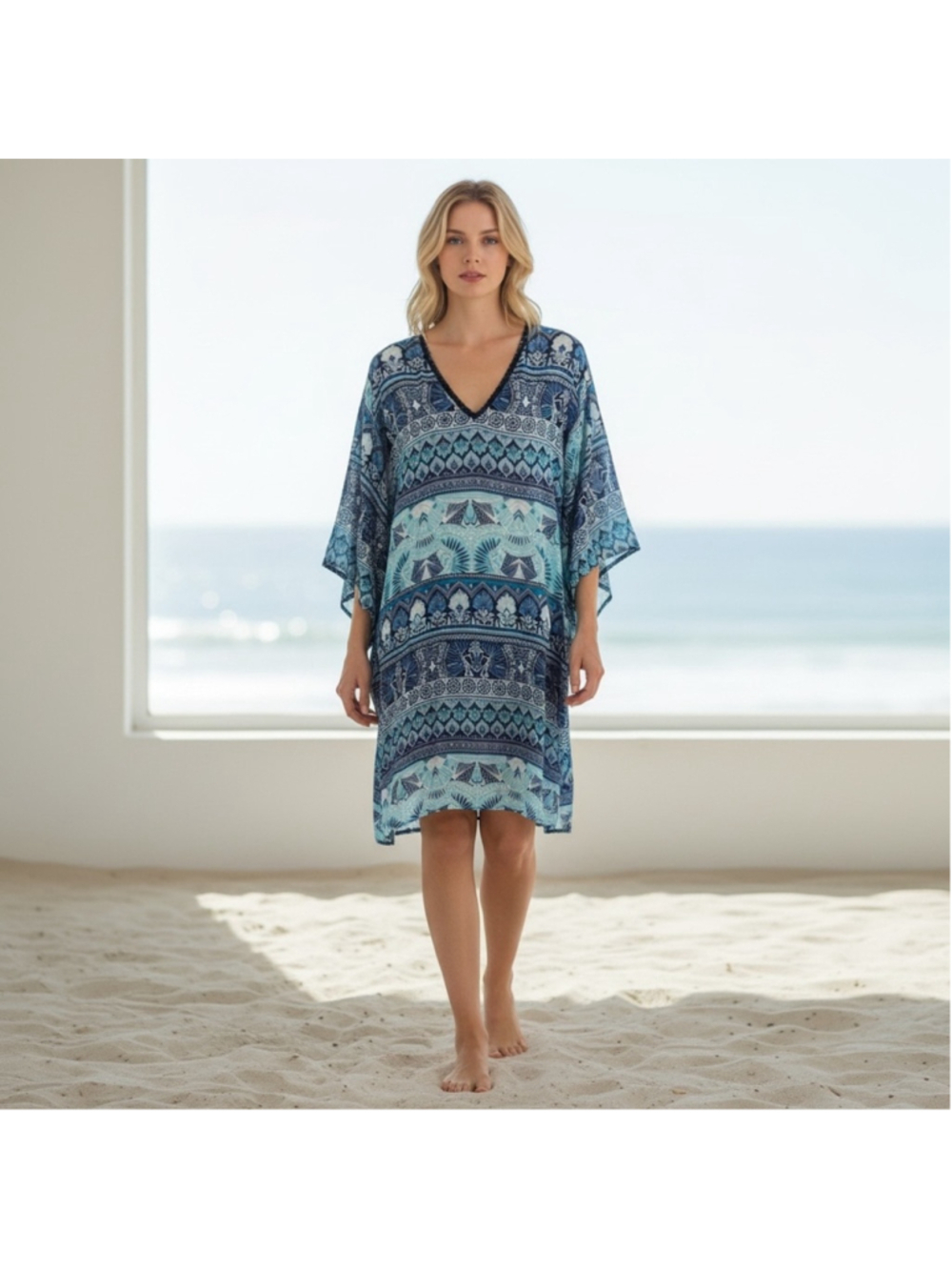 Roxy Teal and Navy Bohemian Tunic Dress